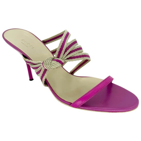 Gucci Shoes - GUCCI Mirabelle Knotted Stripe Mules EU 40 US 10 Fuchsia Pink High Heels Sandals